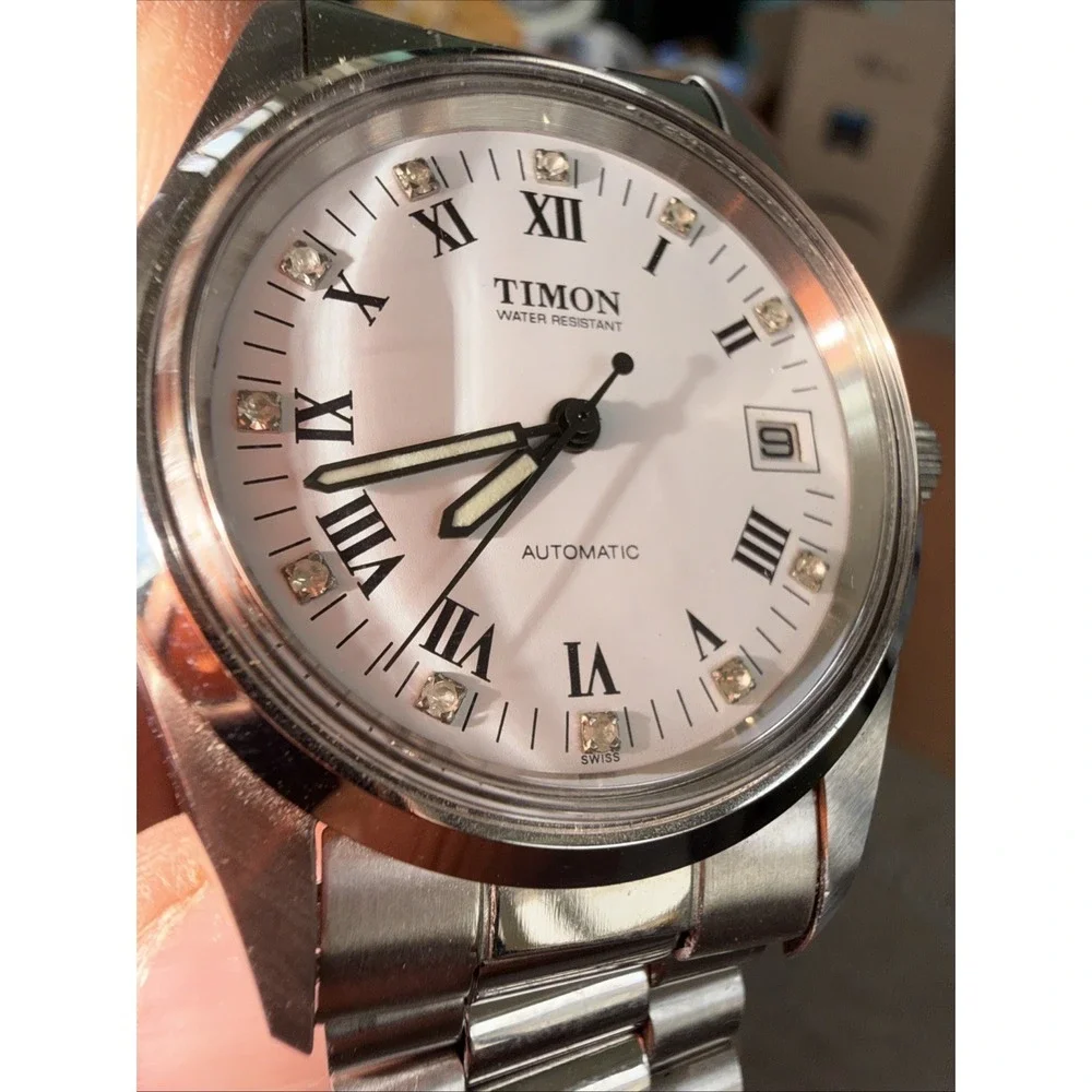 36mm Timon Int 7522/4 Automatic Watch 17 Jewels Date White Dial Presid Bracelet - Picture 5 of 11